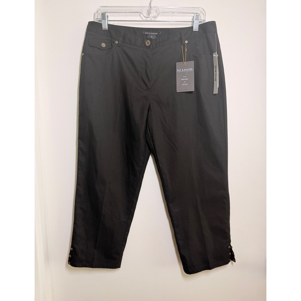 Zac & Rachel Slim Crop Pants Womens 10 Black NWT Studded Hem Capris Casual